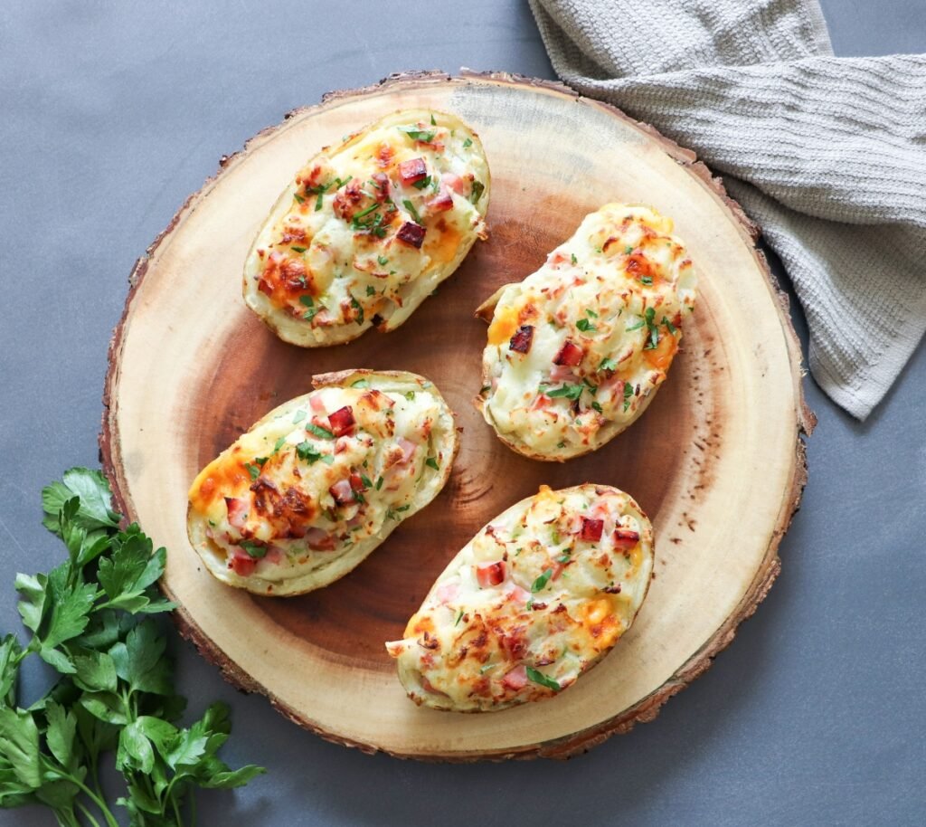 Ham and Cheddar Twice Baked Potatoes – Leels Cooks